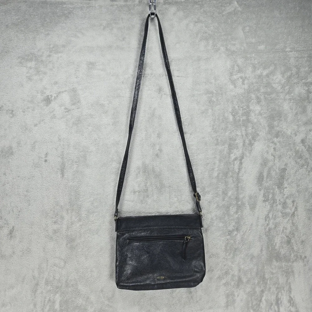 The Sak Sanibel Mini Crossbody Bag Leather Boho‎ Embossed Black Pockets